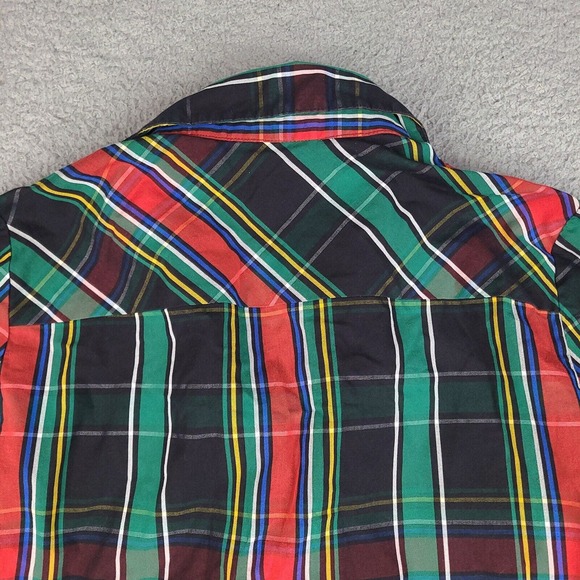 NY & Co 7th Avenue Shirt Womens Medium Plaid Ruffle Retro V neck Button Down - Picture 10 of 15
